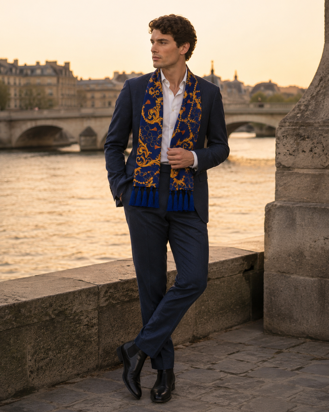 Sapphire Baroque Silk Scarf by Monzoro – view 25
