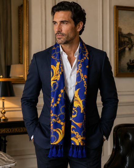 Sapphire Baroque Silk Scarf by Monzoro – view 3