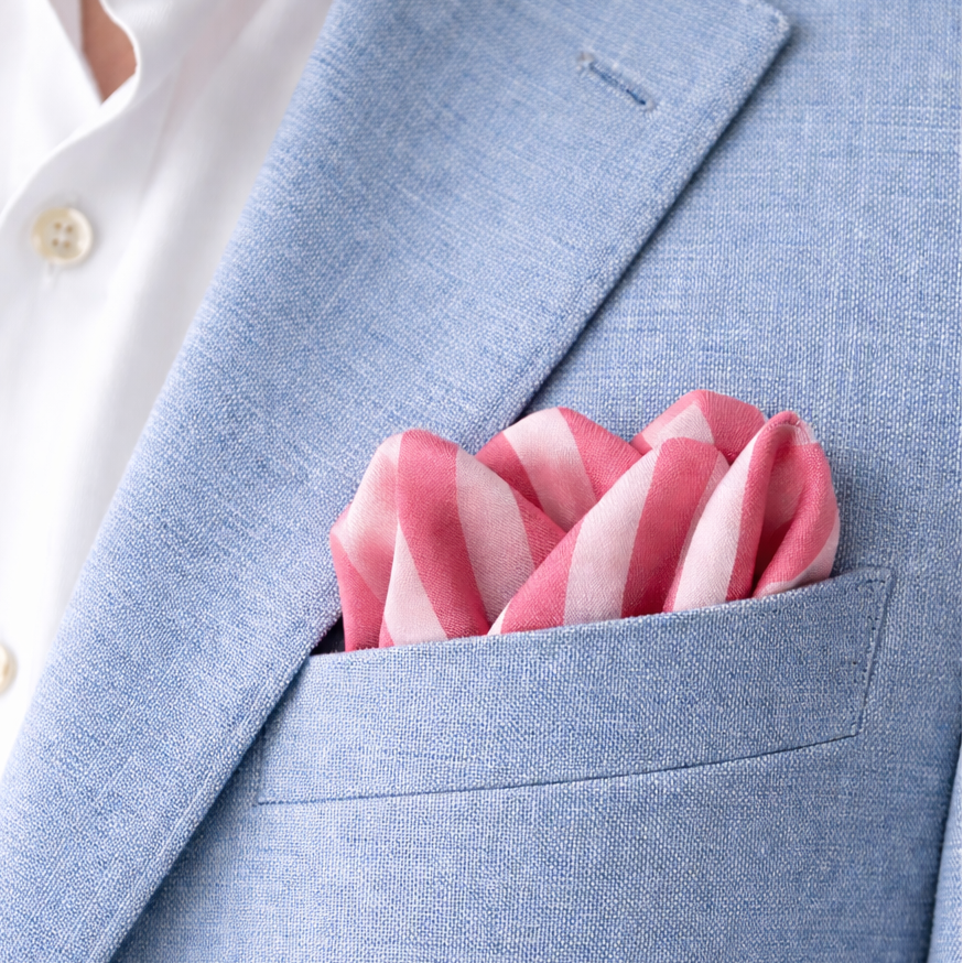 Soft Pink Striped Silk Pocket Square by Monzoro – view 9