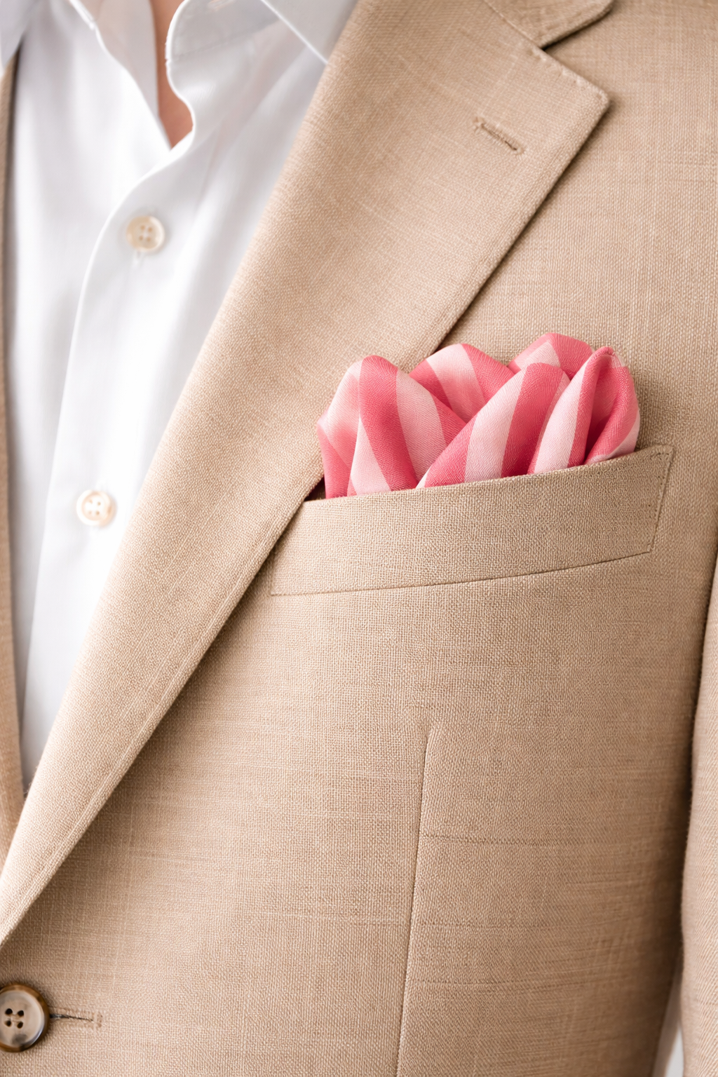 Soft Pink Striped Silk Pocket Square by Monzoro – view 3