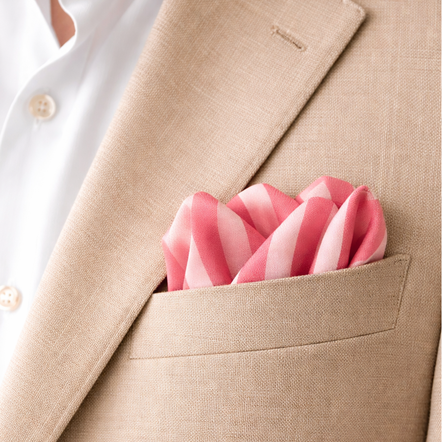 Soft Pink Striped Silk Pocket Square by Monzoro – view 3