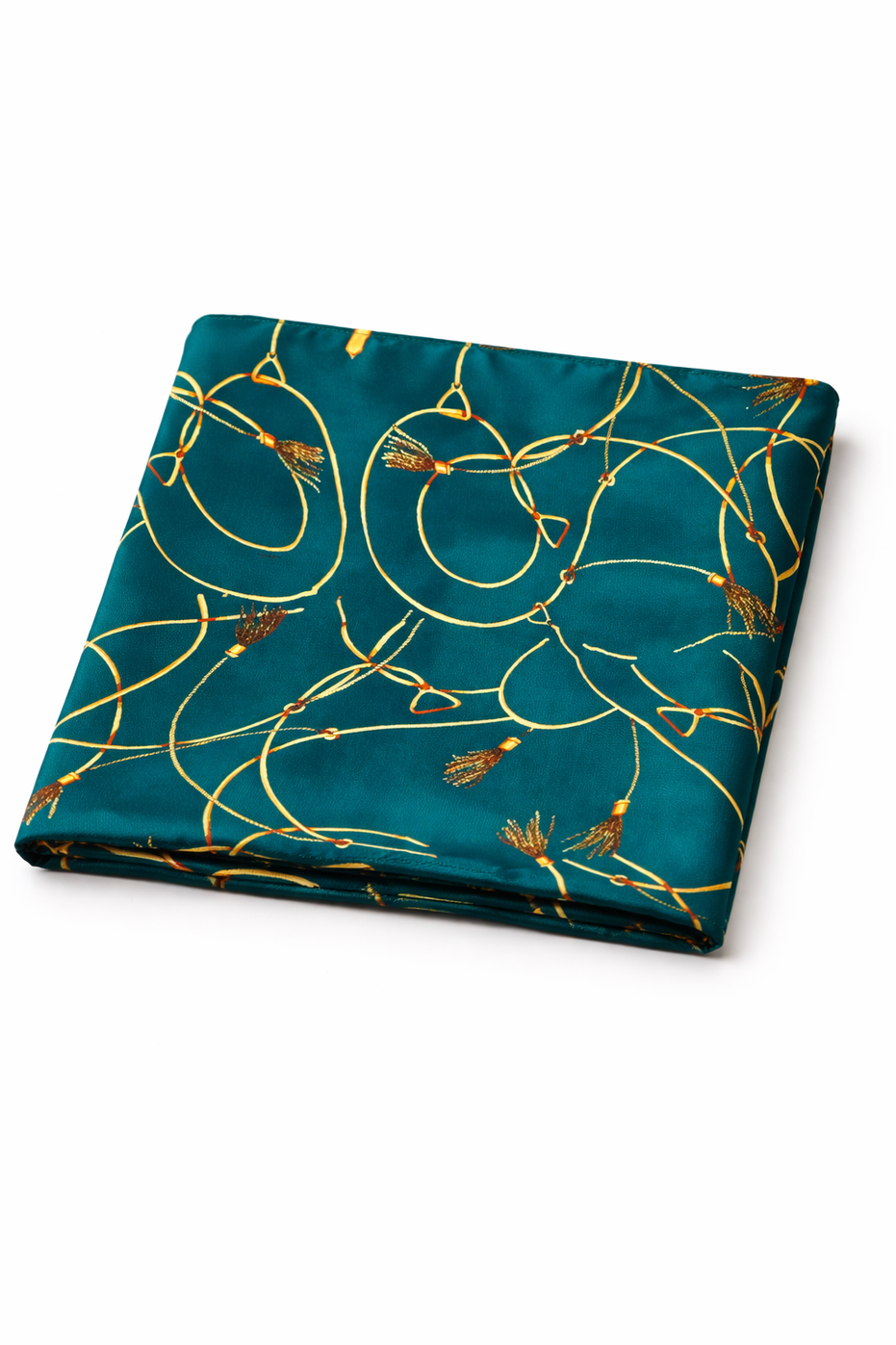 Teal Silk Pocket Square with Golden Ropes by Monzoro – view 9