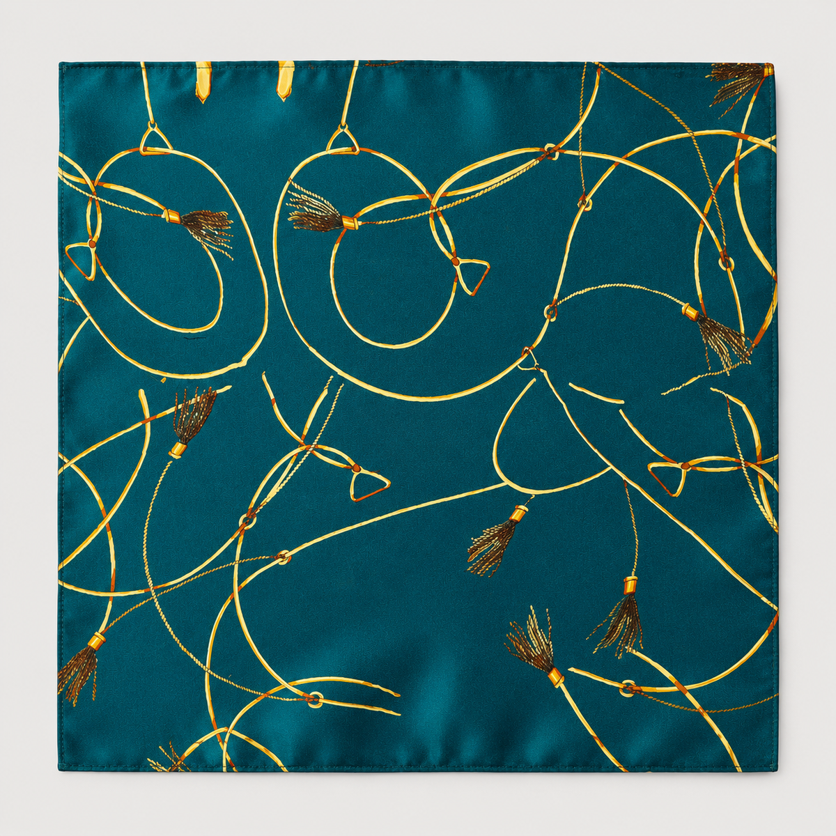 Teal Silk Pocket Square with Golden Ropes by Monzoro – view 14