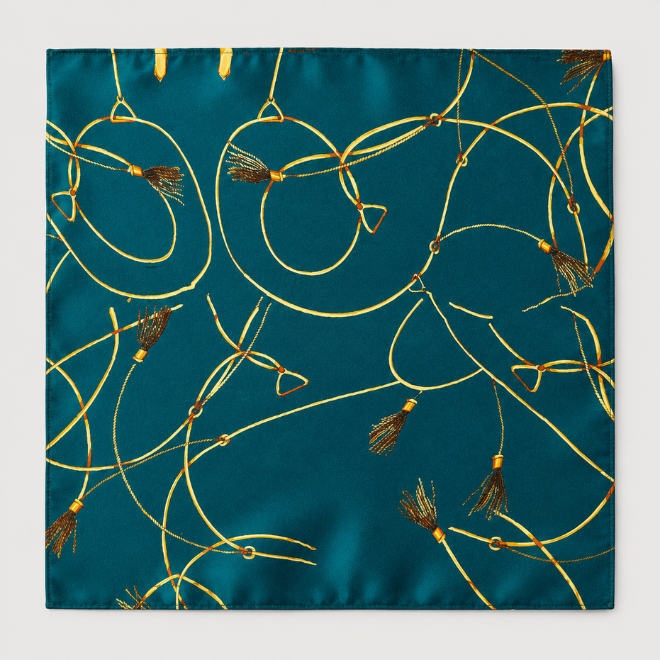 Teal Silk Pocket Square with Golden Ropes by Monzoro – view 14