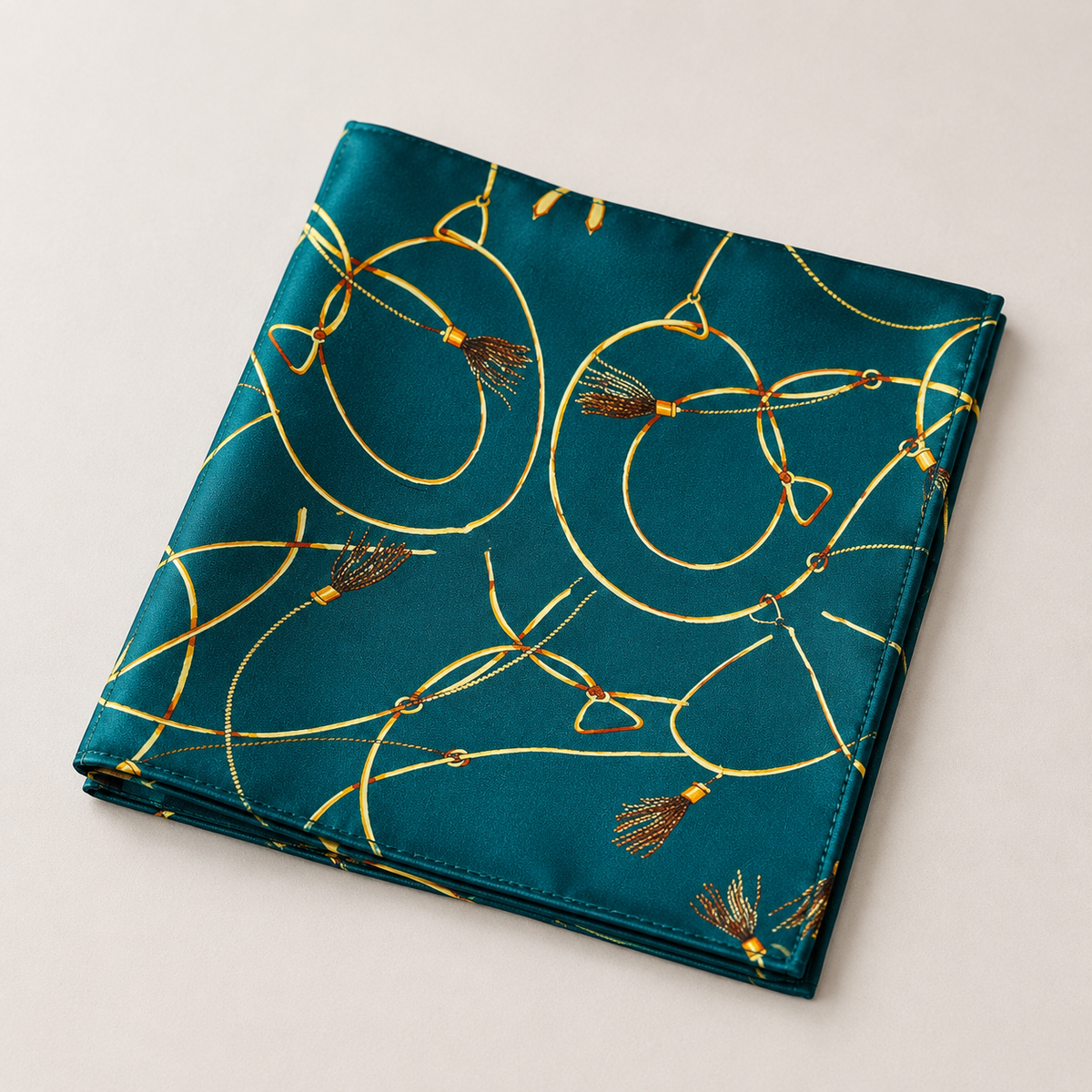 Teal Silk Pocket Square with Golden Ropes by Monzoro – view 15