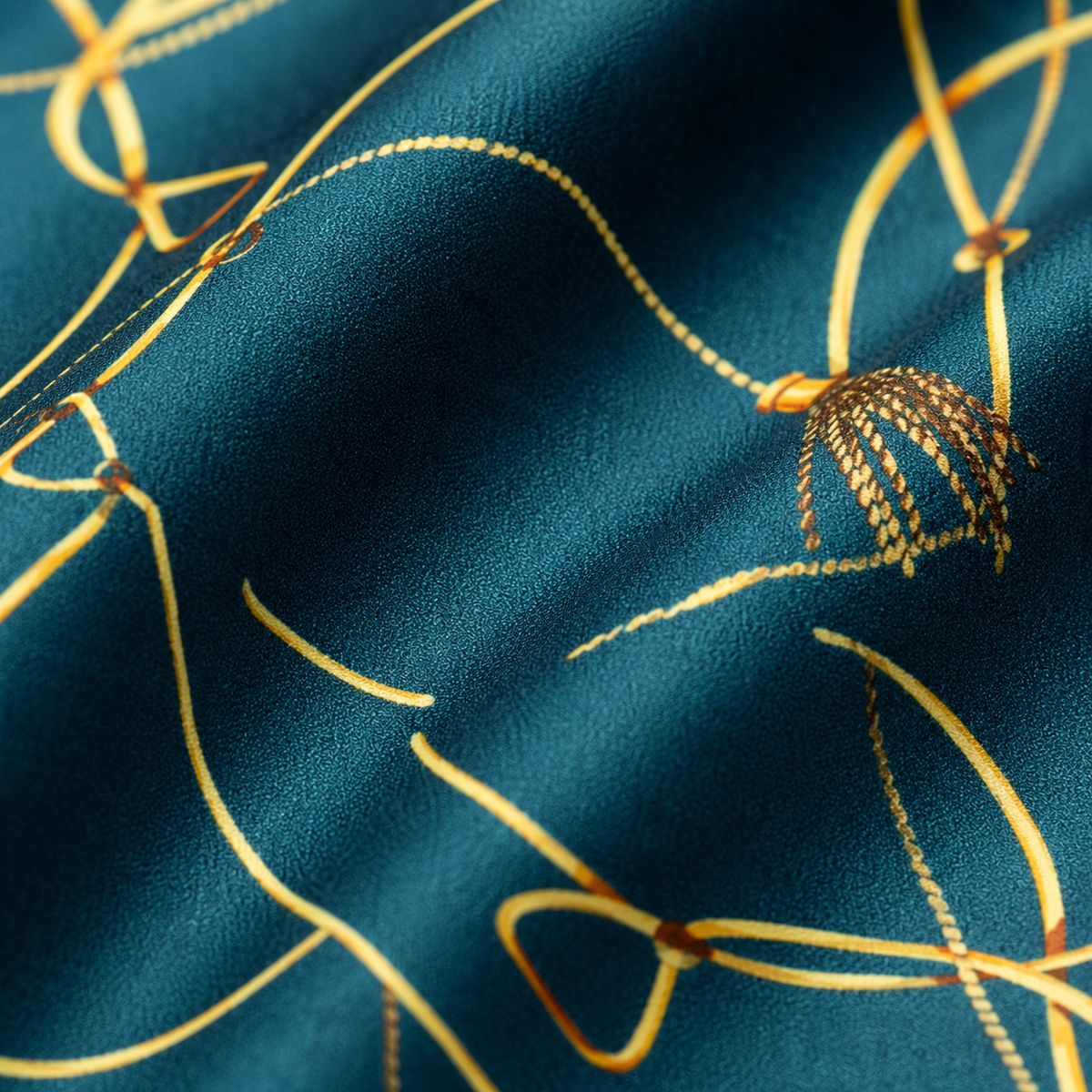 Teal Silk Pocket Square with Golden Ropes by Monzoro – view 16