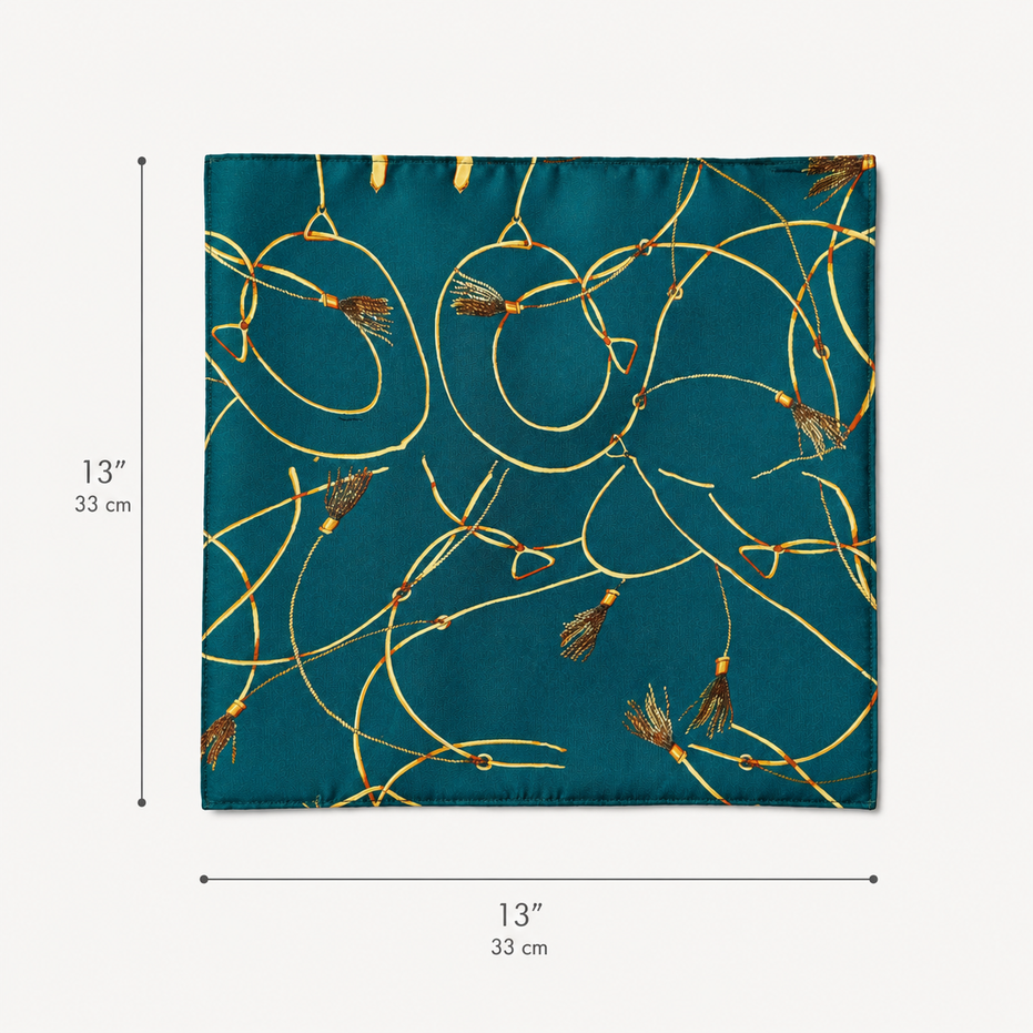 Teal Silk Pocket Square with Golden Ropes by Monzoro – view 21