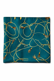 Teal Silk Pocket Square with Golden Ropes by Monzoro