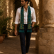Teal Silk Scarf with Golden Ropes by Monzoro – view 15