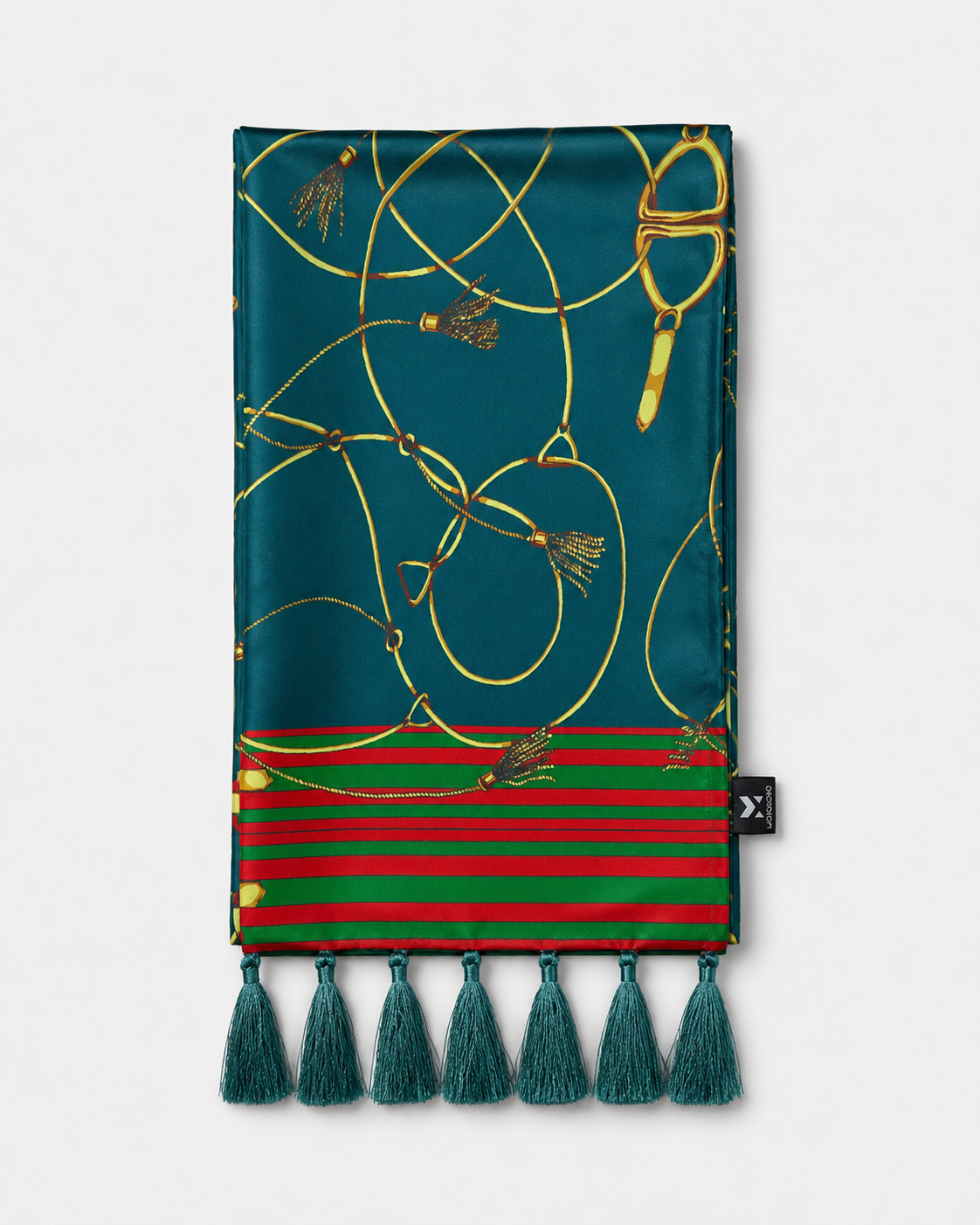 Teal Silk Scarf with Golden Ropes by Monzoro – view 2