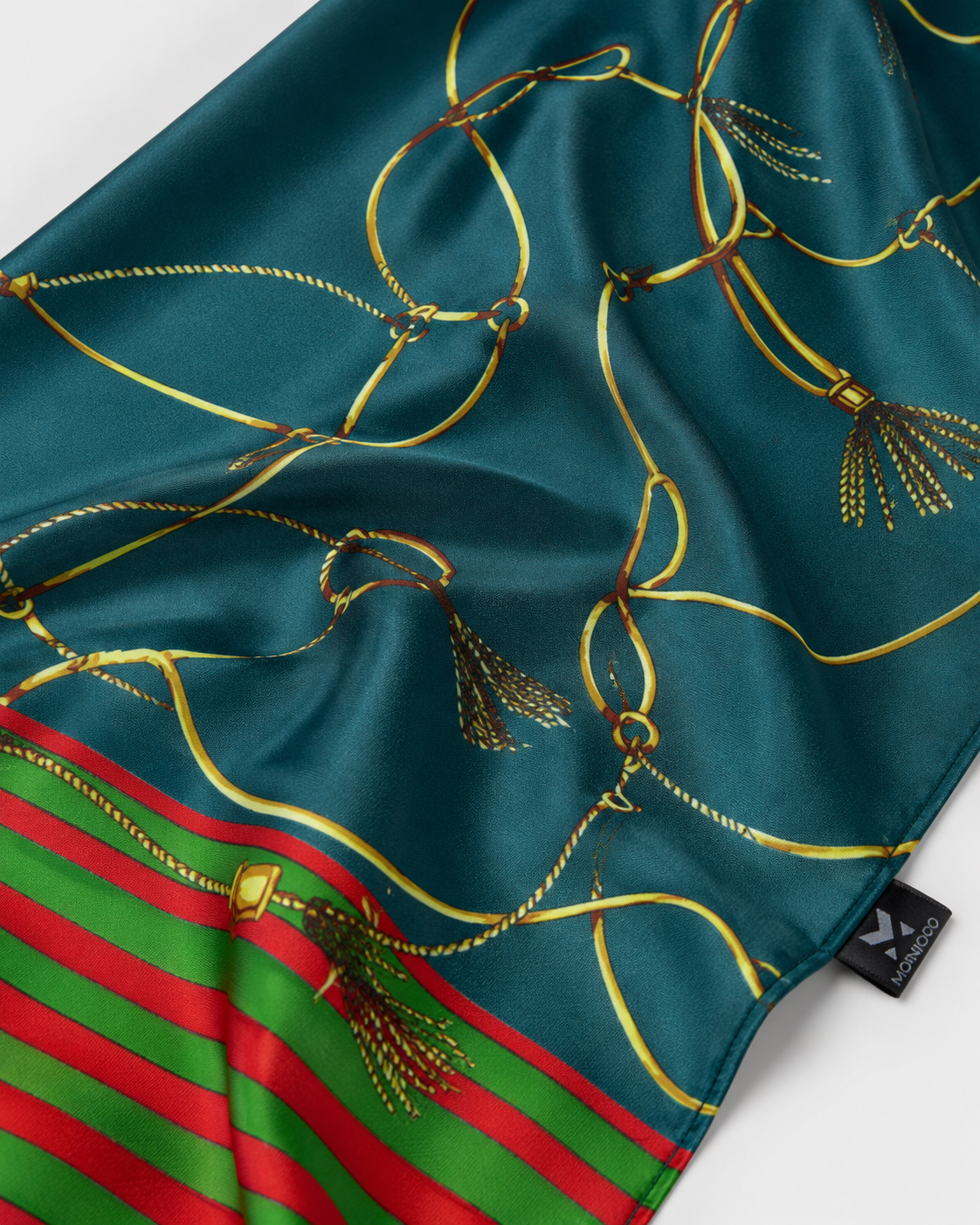 Teal Silk Scarf with Golden Ropes by Monzoro – view 4
