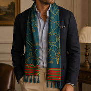 Teal Silk Scarf with Golden Ropes by Monzoro – view 5