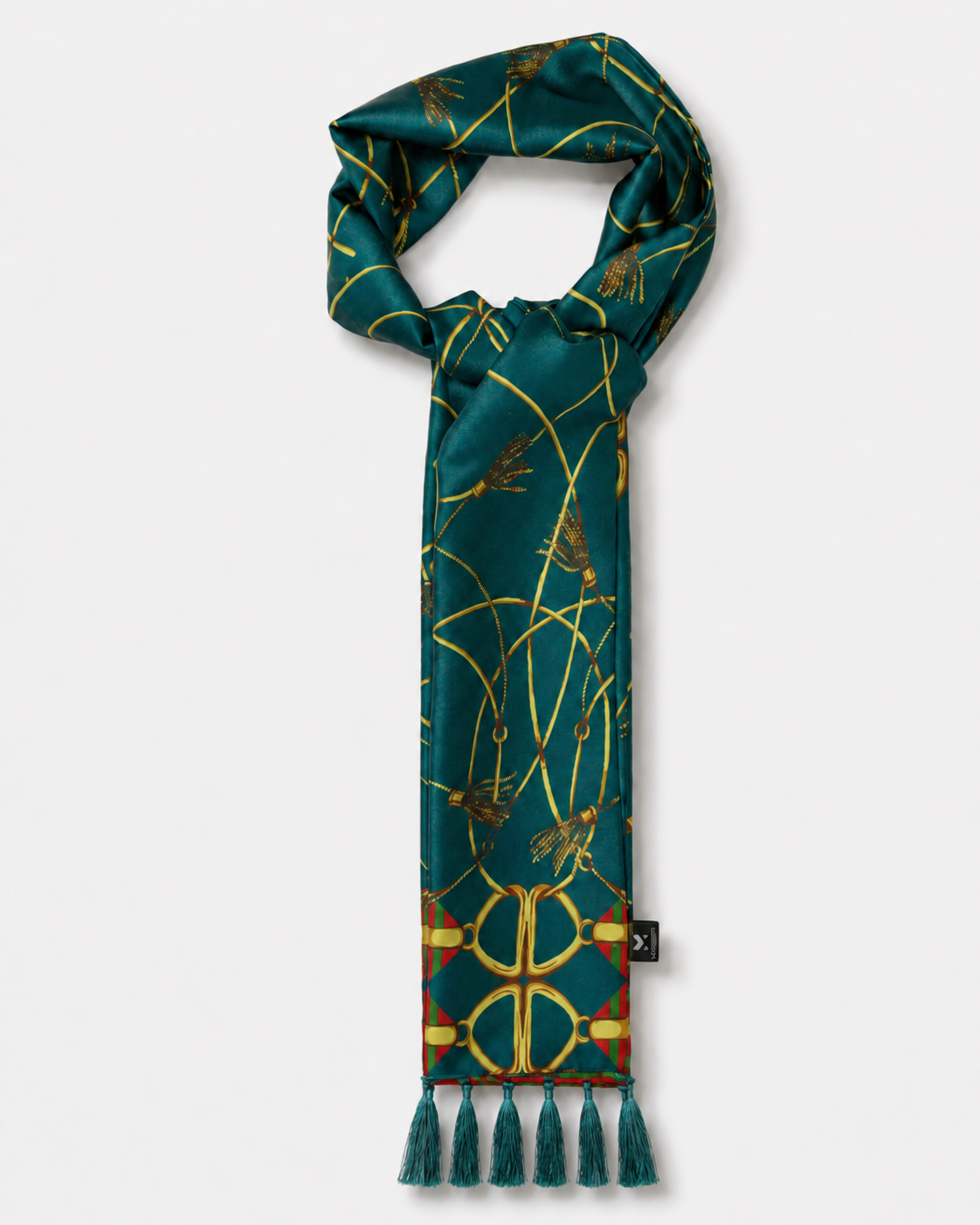 Teal Silk Scarf with Golden Ropes by Monzoro