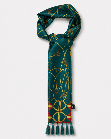 Teal Silk Scarf with Golden Ropes by Monzoro