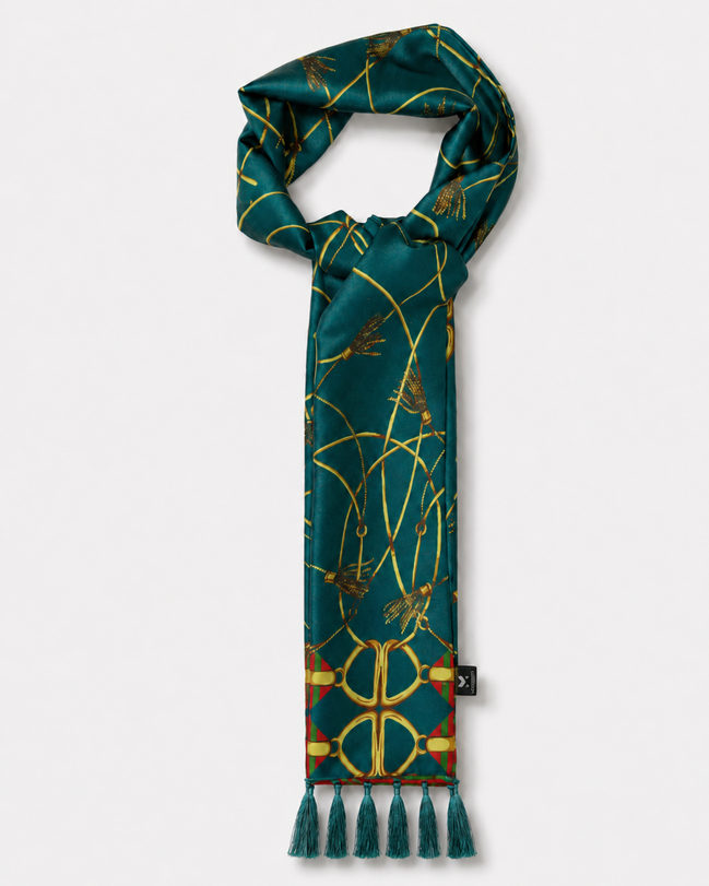 Teal Silk Scarf with Golden Ropes by Monzoro