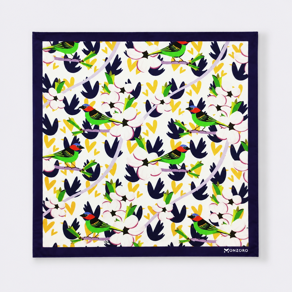 Tropical Birds & Flowers- Silk Pocket Square by Monzoro – view 7