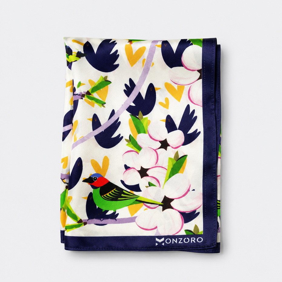 Tropical Birds & Flowers- Silk Pocket Square by Monzoro – view 8