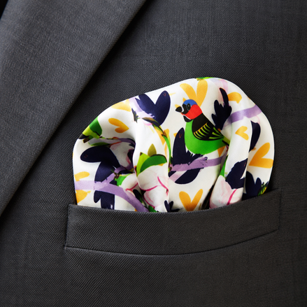 Tropical Birds & Flowers- Silk Pocket Square by Monzoro – view 10