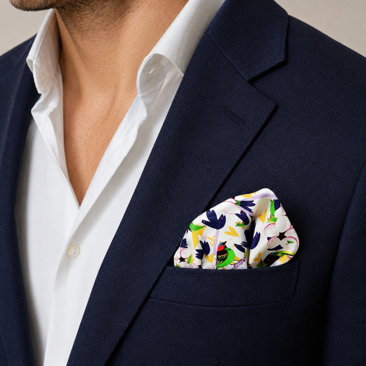 Tropical Birds & Flowers- Silk Pocket Square by Monzoro – view 11