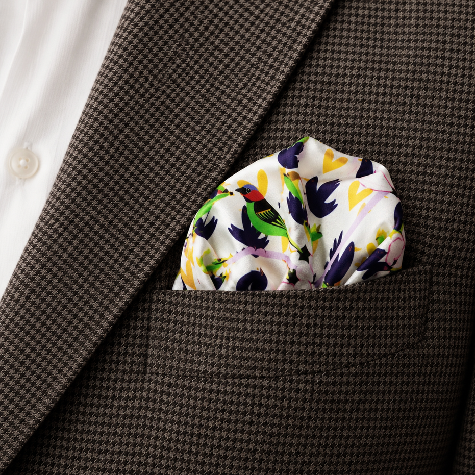 Tropical Birds & Flowers- Silk Pocket Square by Monzoro – view 12