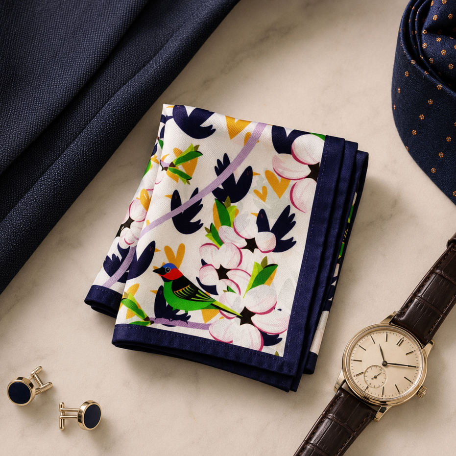 Tropical Birds & Flowers- Silk Pocket Square by Monzoro – view 13