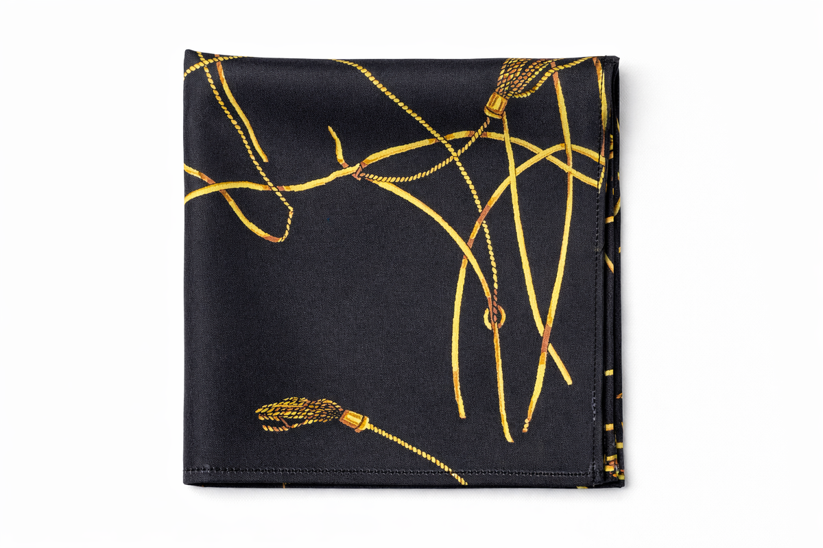 Vintage Black and Gold Stripes Silk Pocket Square by Monzoro – view 9