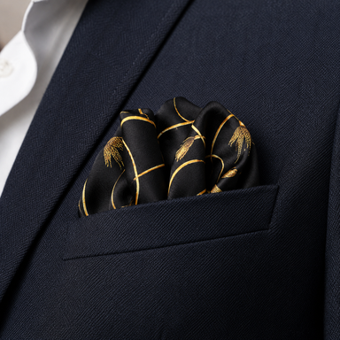 Vintage Black and Gold Stripes Silk Pocket Square by Monzoro – view 15