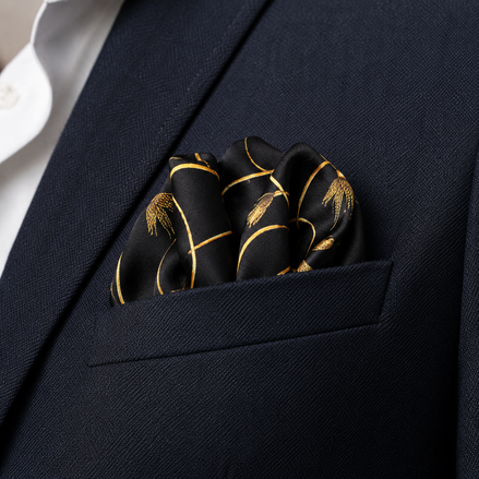 Vintage Black and Gold Stripes Silk Pocket Square by Monzoro – view 15
