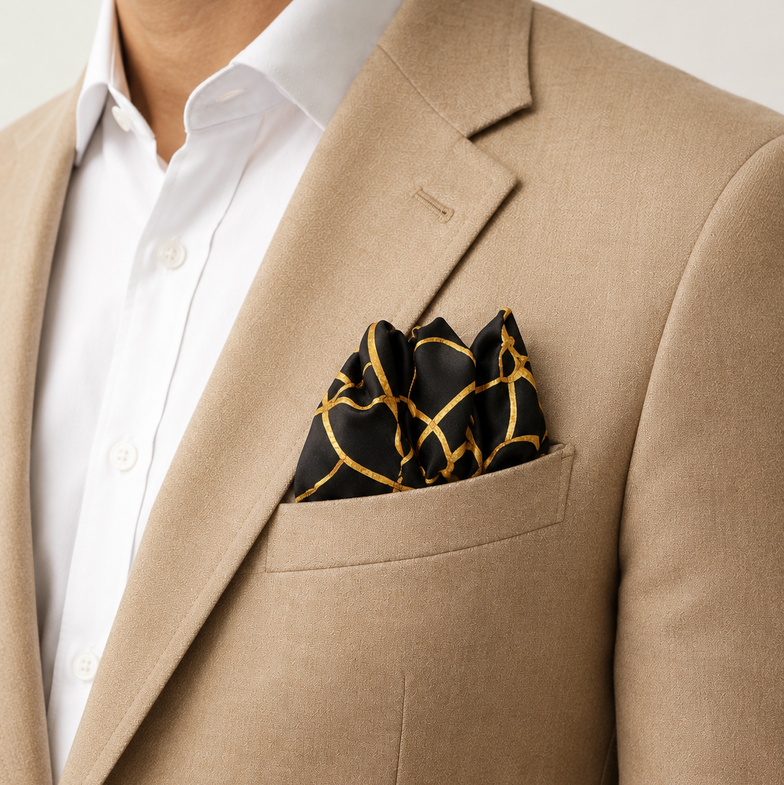 Vintage Black and Gold Stripes Silk Pocket Square by Monzoro – view 16
