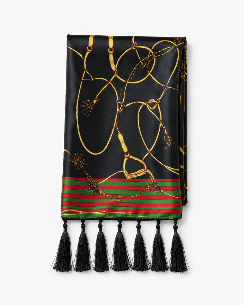 Vintage Black and Gold Stripes Silk Scarf by Monzoro – view 16