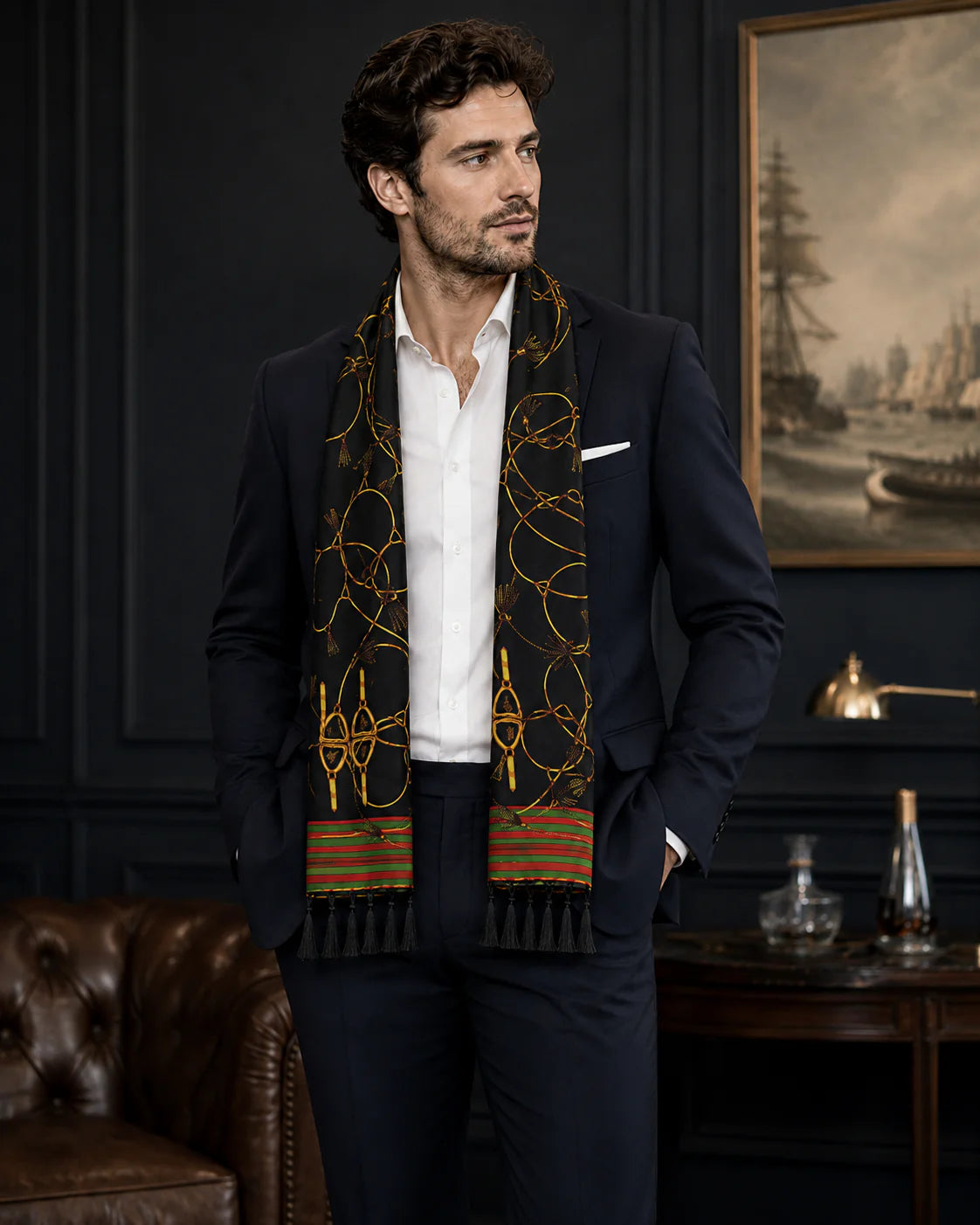 Vintage Black and Gold Stripes Silk Scarf by Monzoro – view 17