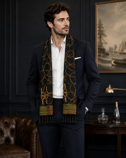 Vintage Black and Gold Stripes Silk Scarf by Monzoro – view 17