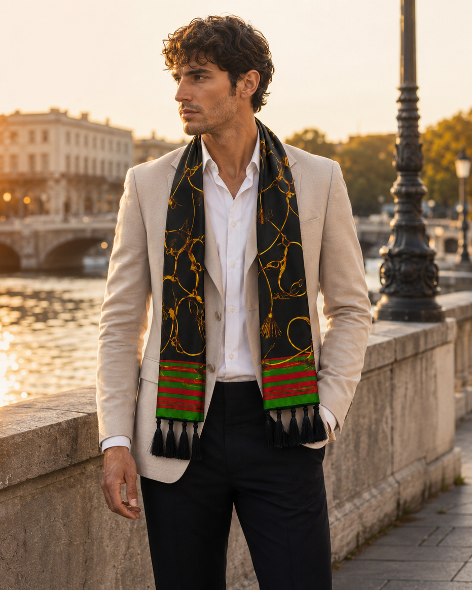 Vintage Black and Gold Stripes Silk Scarf by Monzoro – view 22