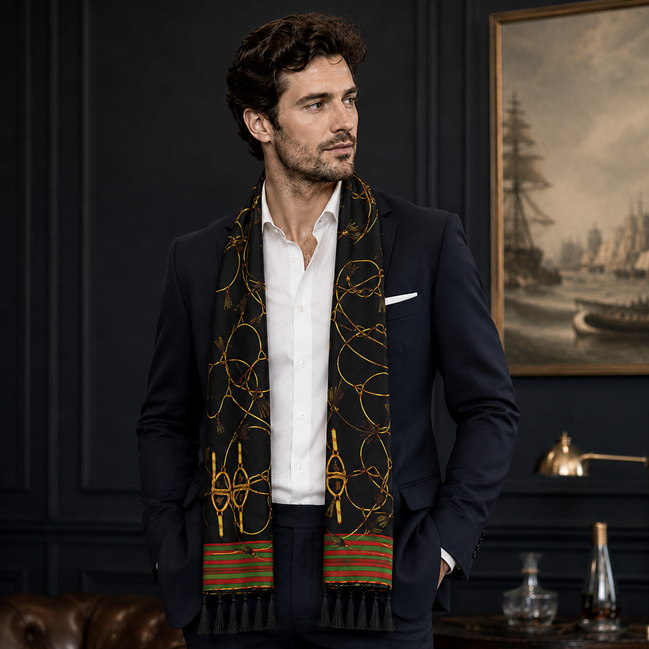 Vintage Black and Gold Stripes Silk Scarf by Monzoro – view 3