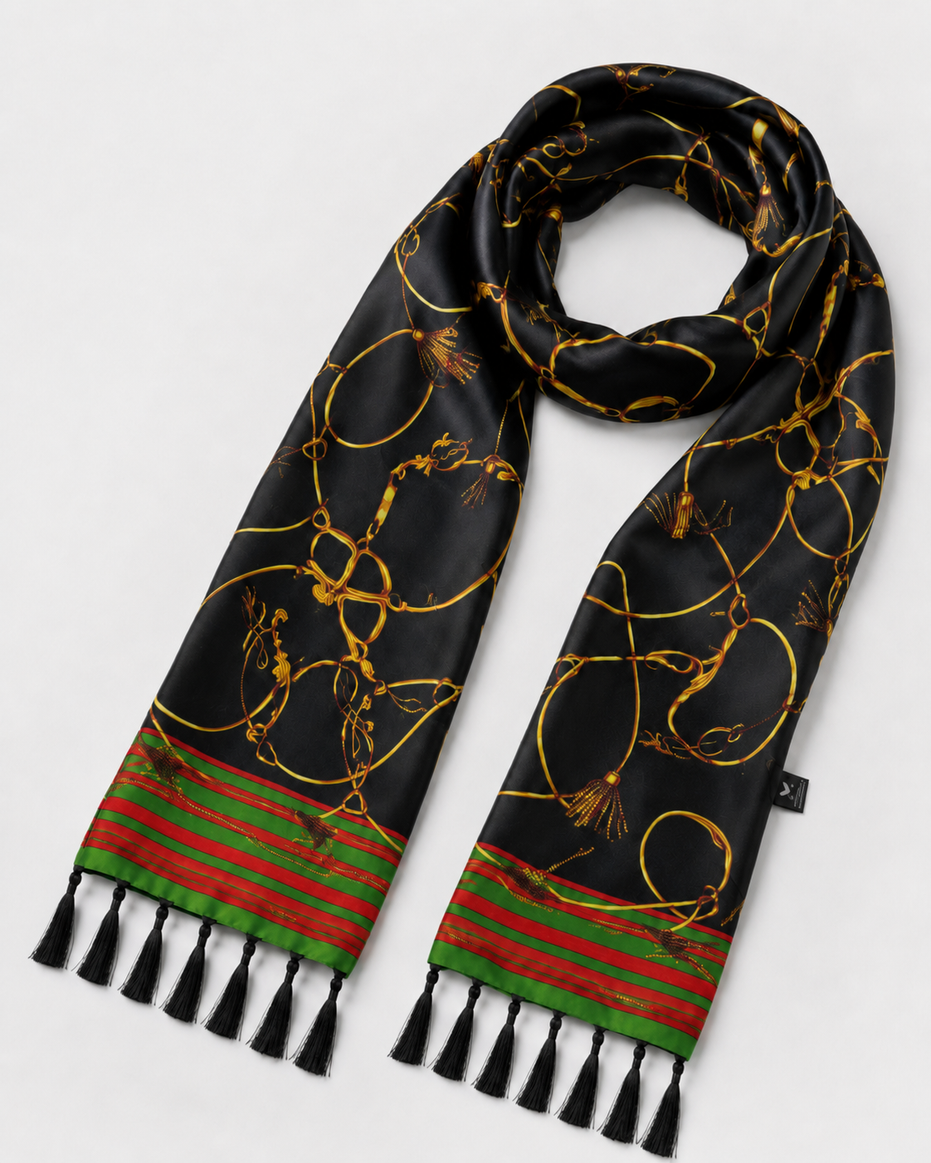 Vintage Black and Gold Stripes Silk Scarf by Monzoro