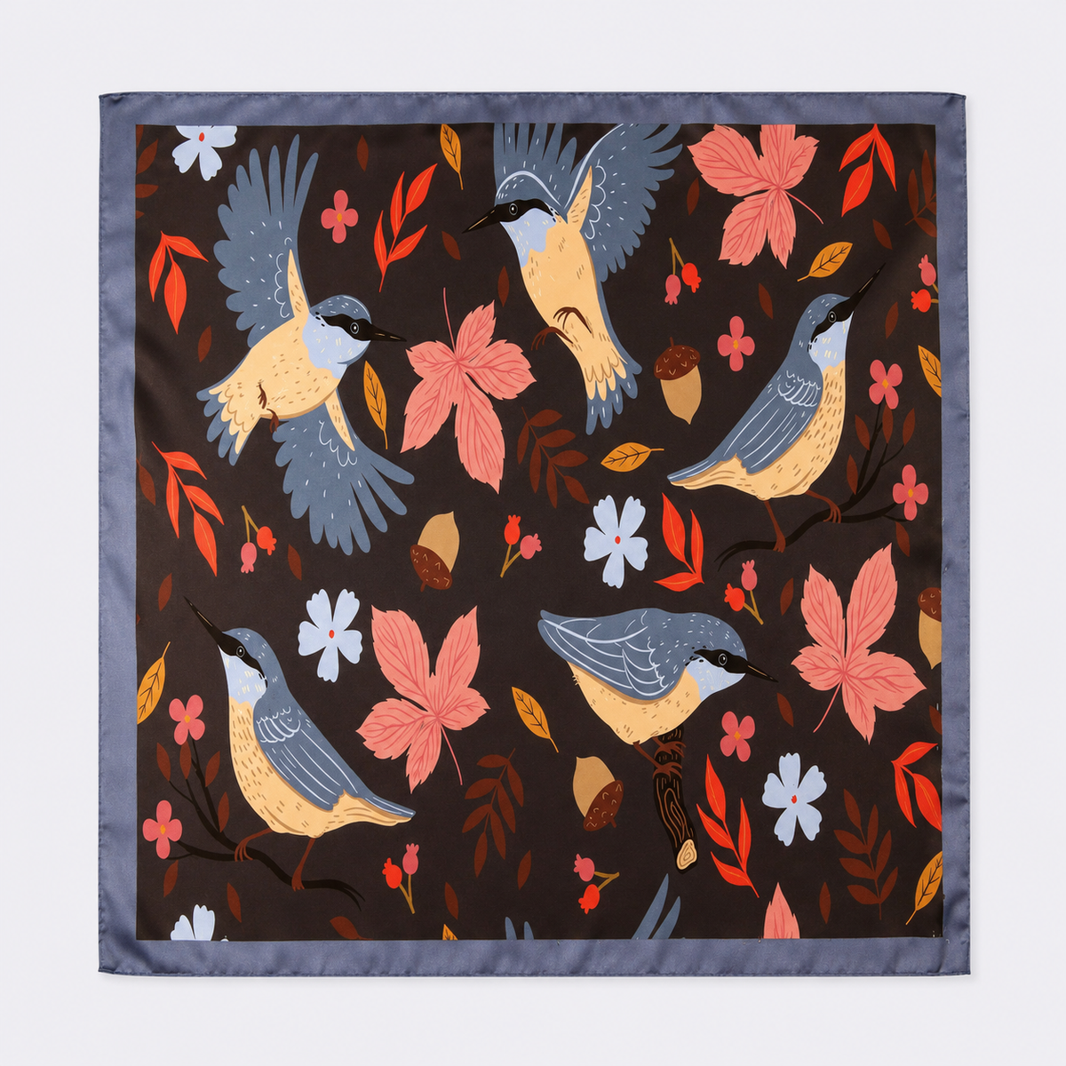 Winter Birds and Autumn Leaves Silk Pocket Square by Monzoro – view 7
