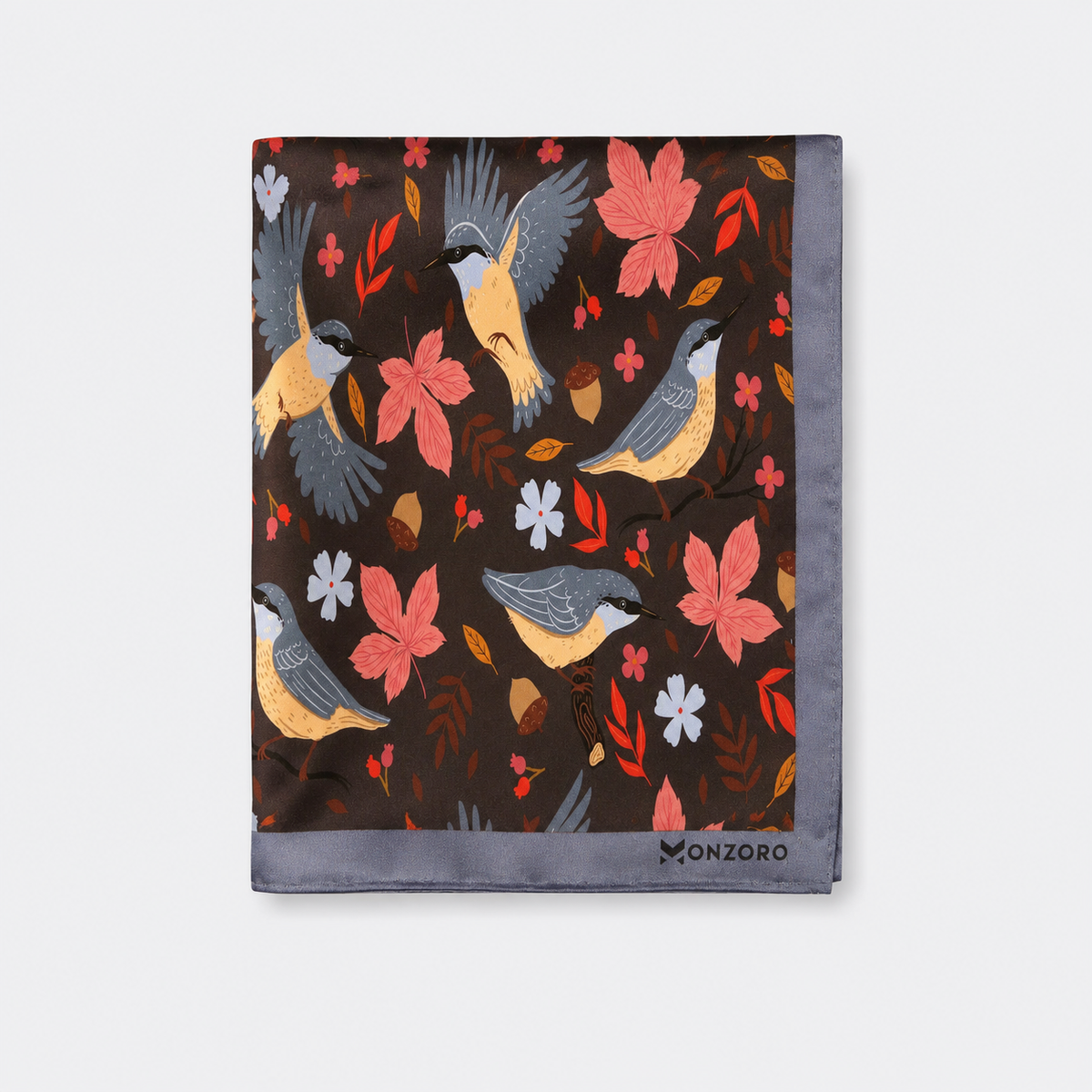 Winter Birds and Autumn Leaves Silk Pocket Square by Monzoro – view 8