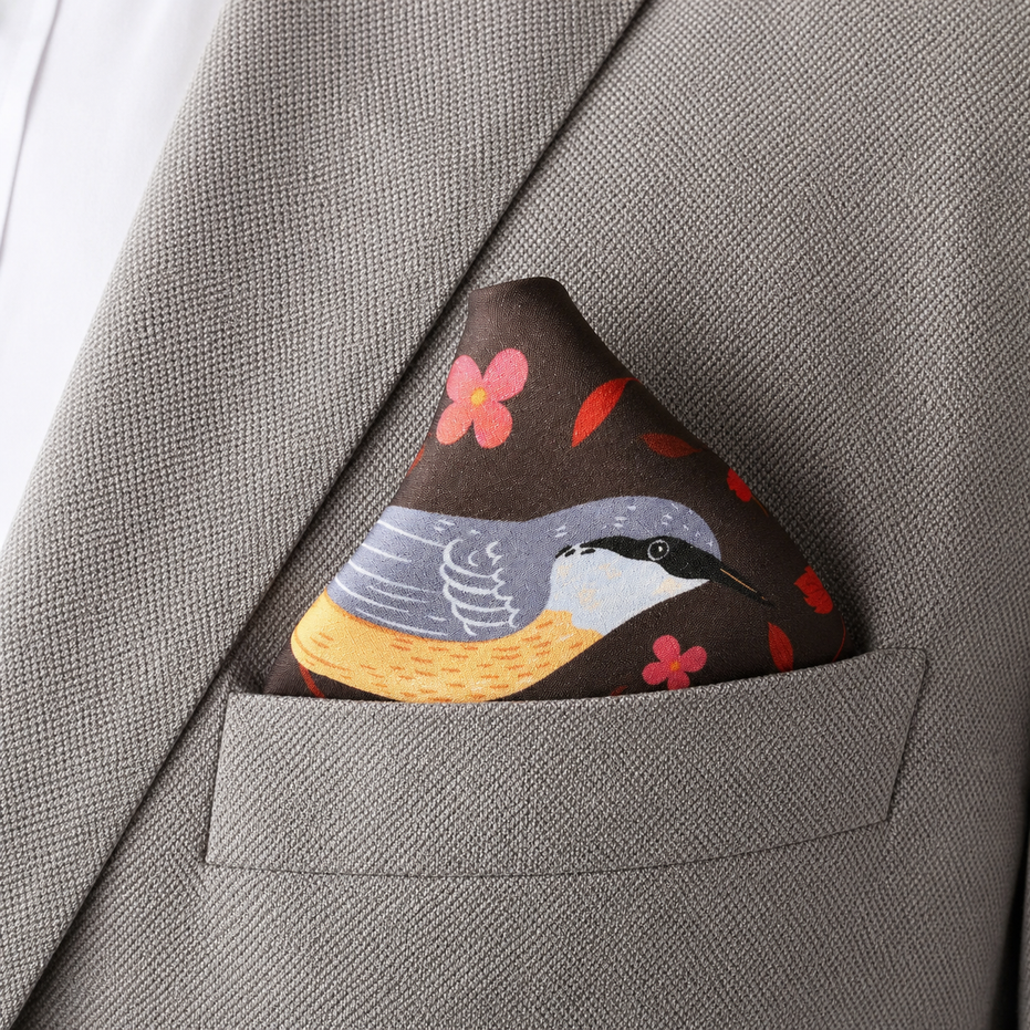 Winter Birds and Autumn Leaves Silk Pocket Square by Monzoro – view 12
