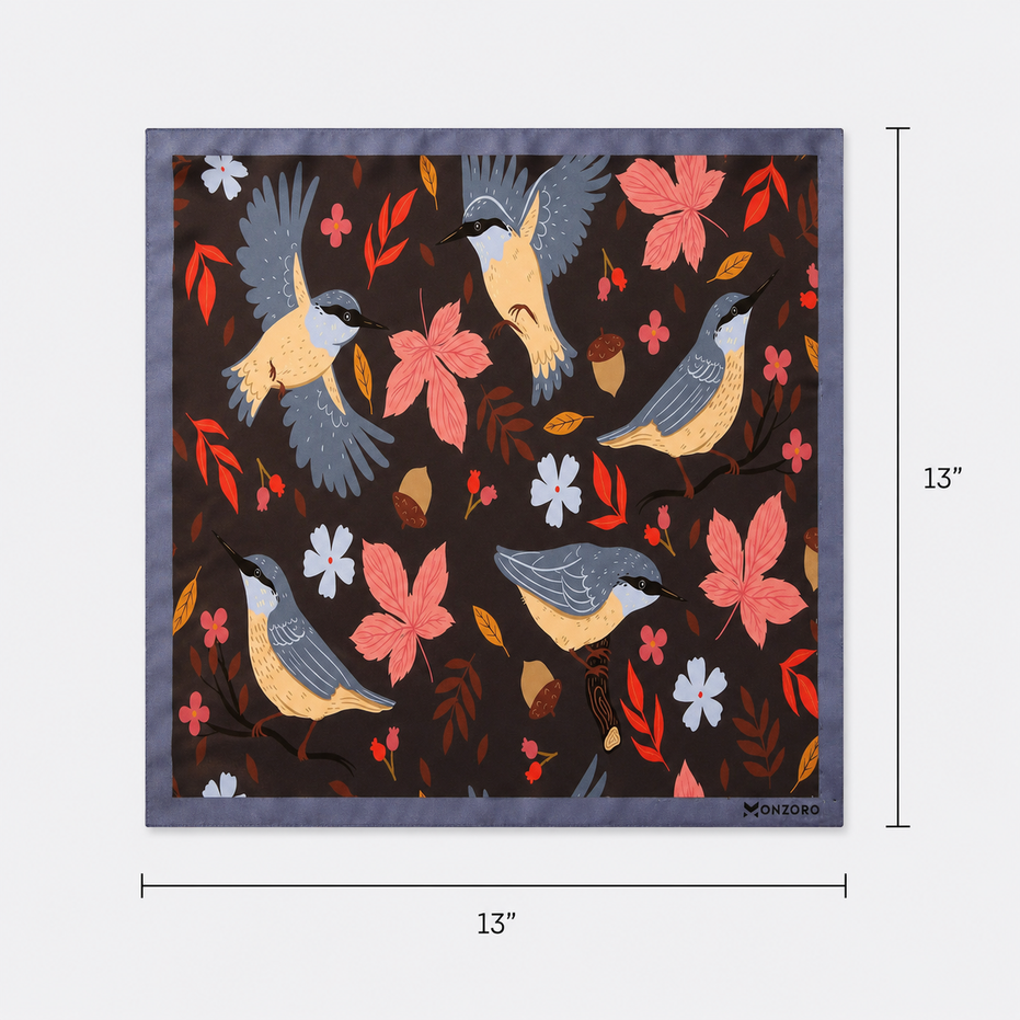 Winter Birds and Autumn Leaves Silk Pocket Square by Monzoro – view 14