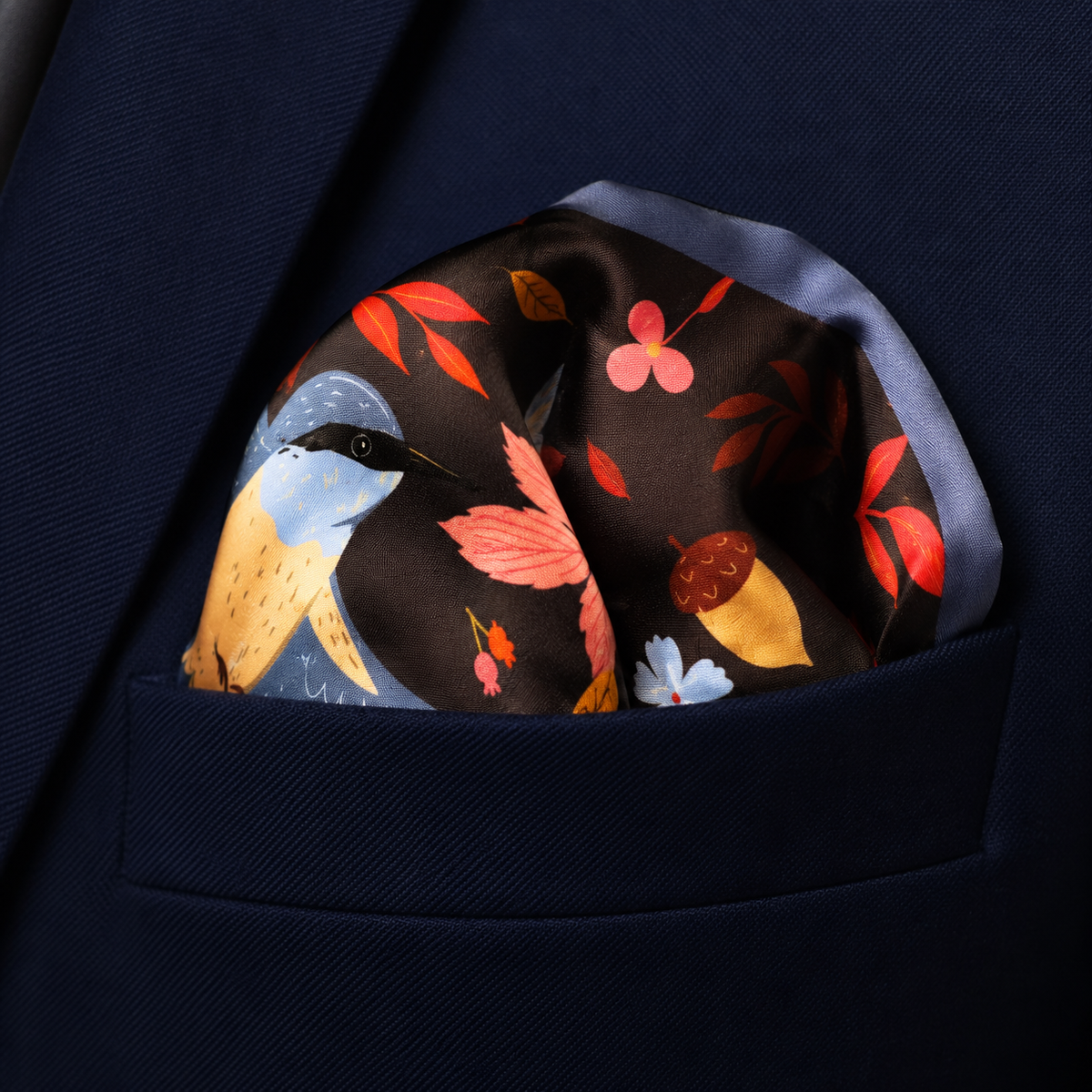 Winter Birds and Autumn Leaves Silk Pocket Square by Monzoro – view 15