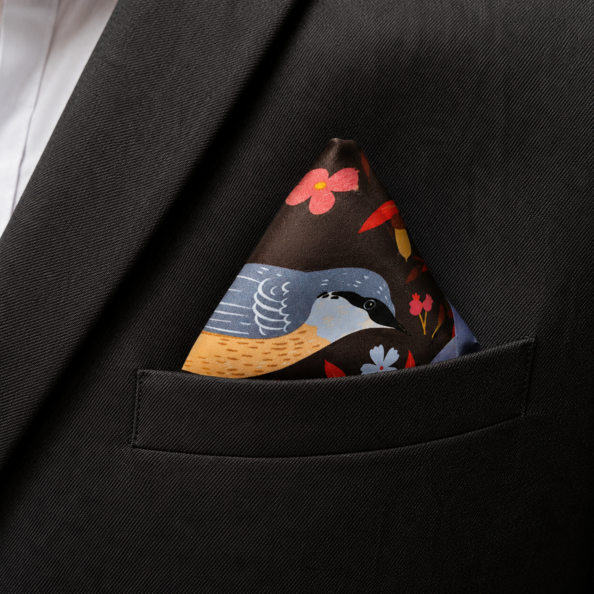 Winter Birds and Autumn Leaves Silk Pocket Square by Monzoro – view 16