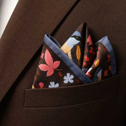 Winter Birds and Autumn Leaves Silk Pocket Square by Monzoro – view 18
