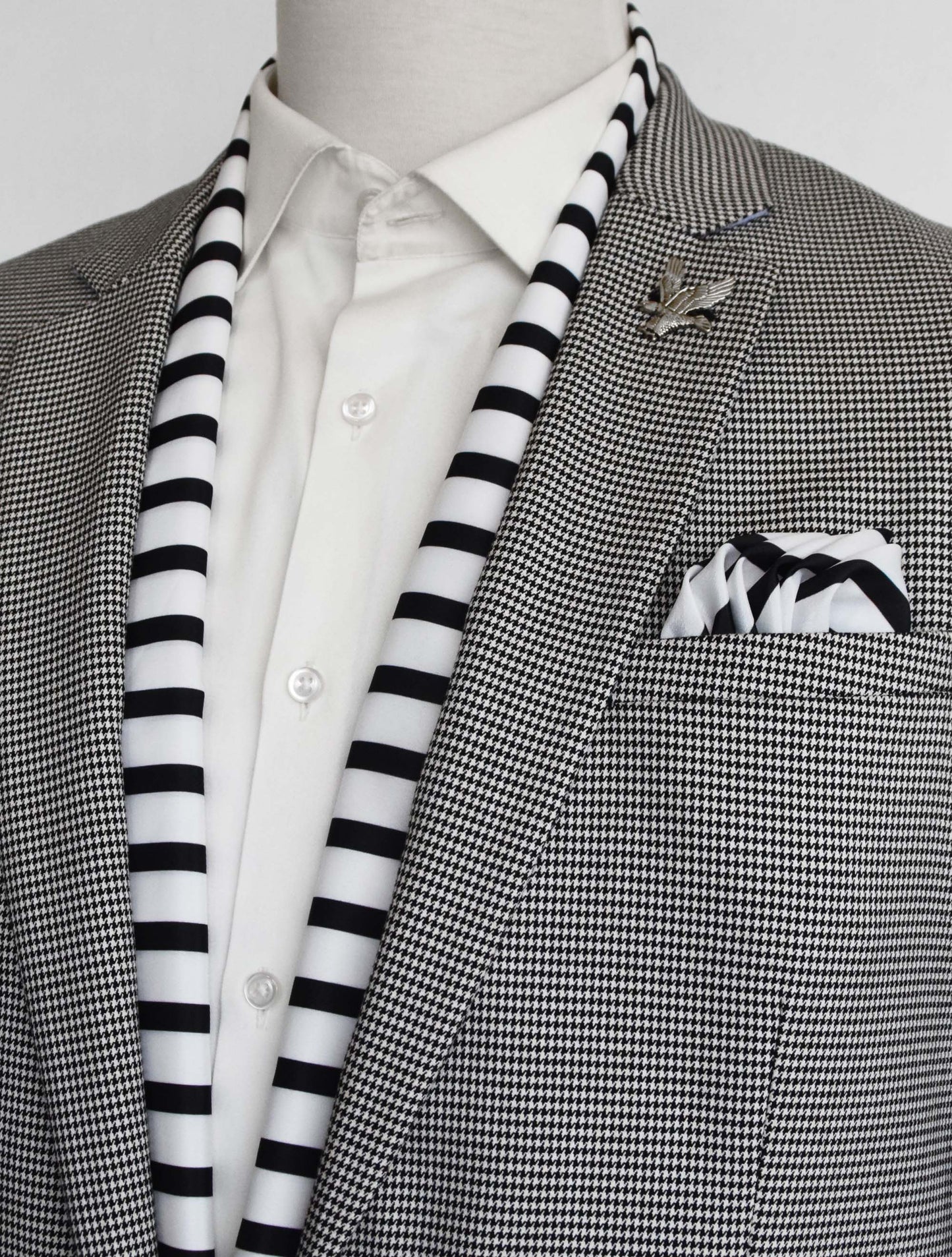 Black & White Stripes Silk Scarf and Pocket Square Set