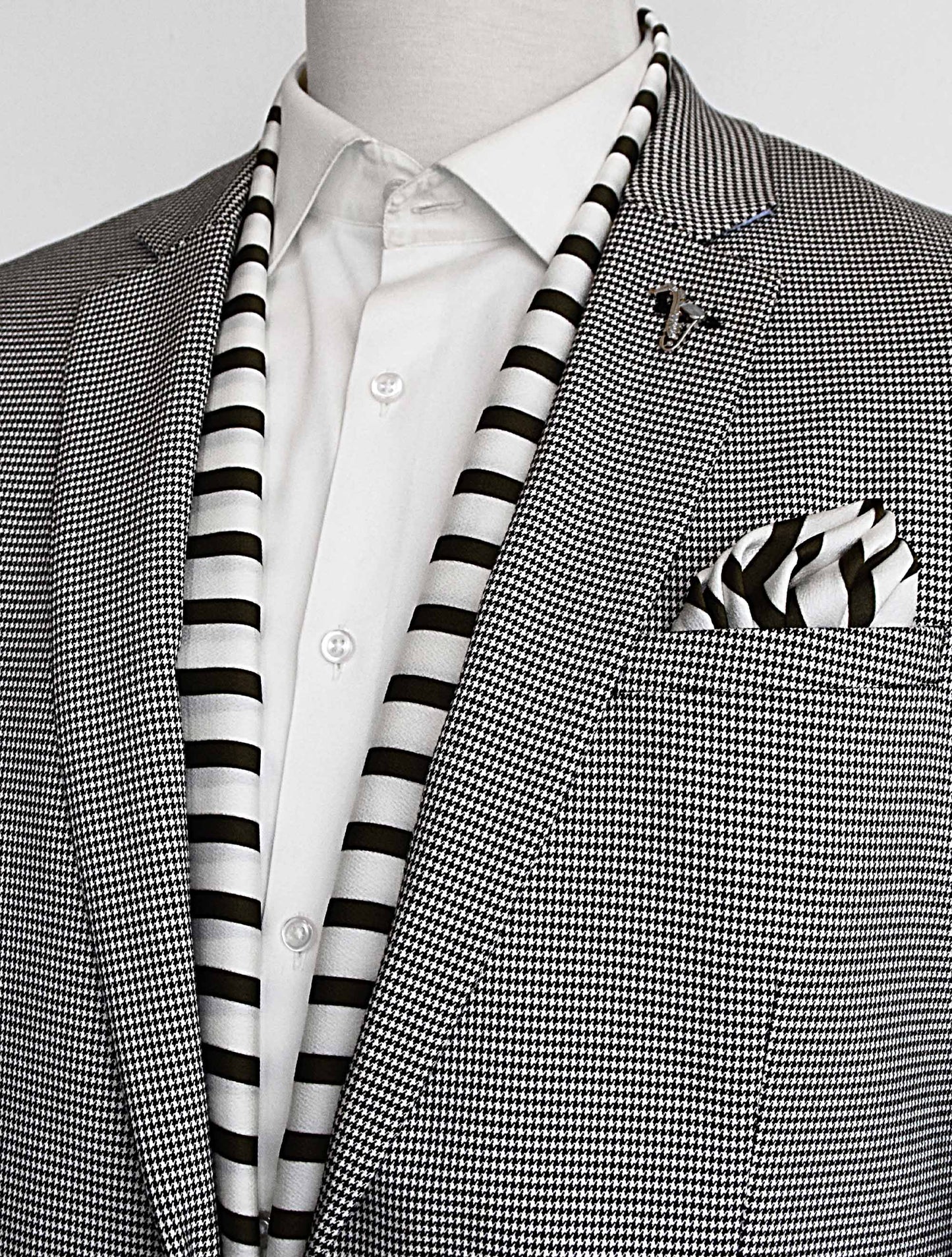 White & Green Stripes Silk Scarf Set