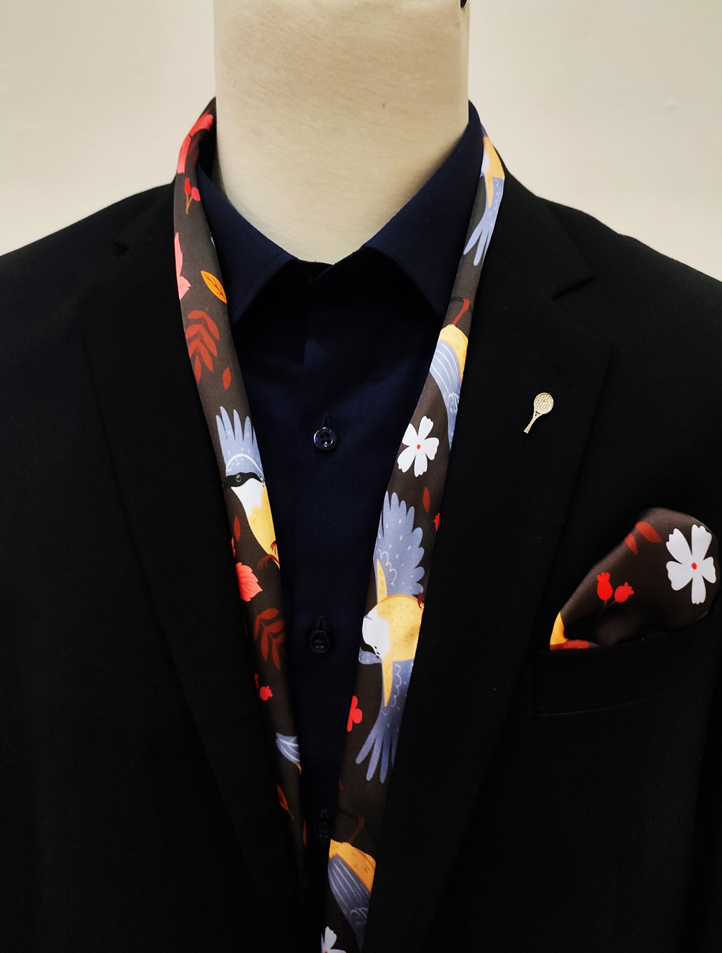 Winter Birds and Autumn Leaves - Silk Scarf Set