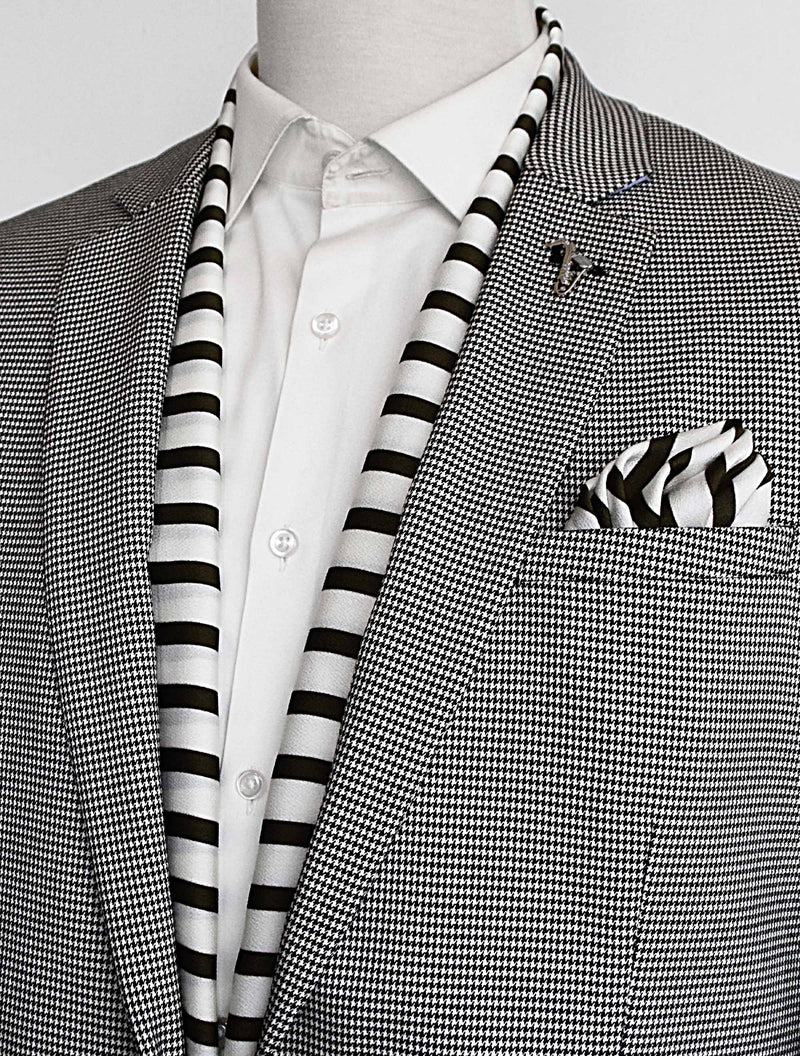 White & Green Stripes Silk Scarf Set