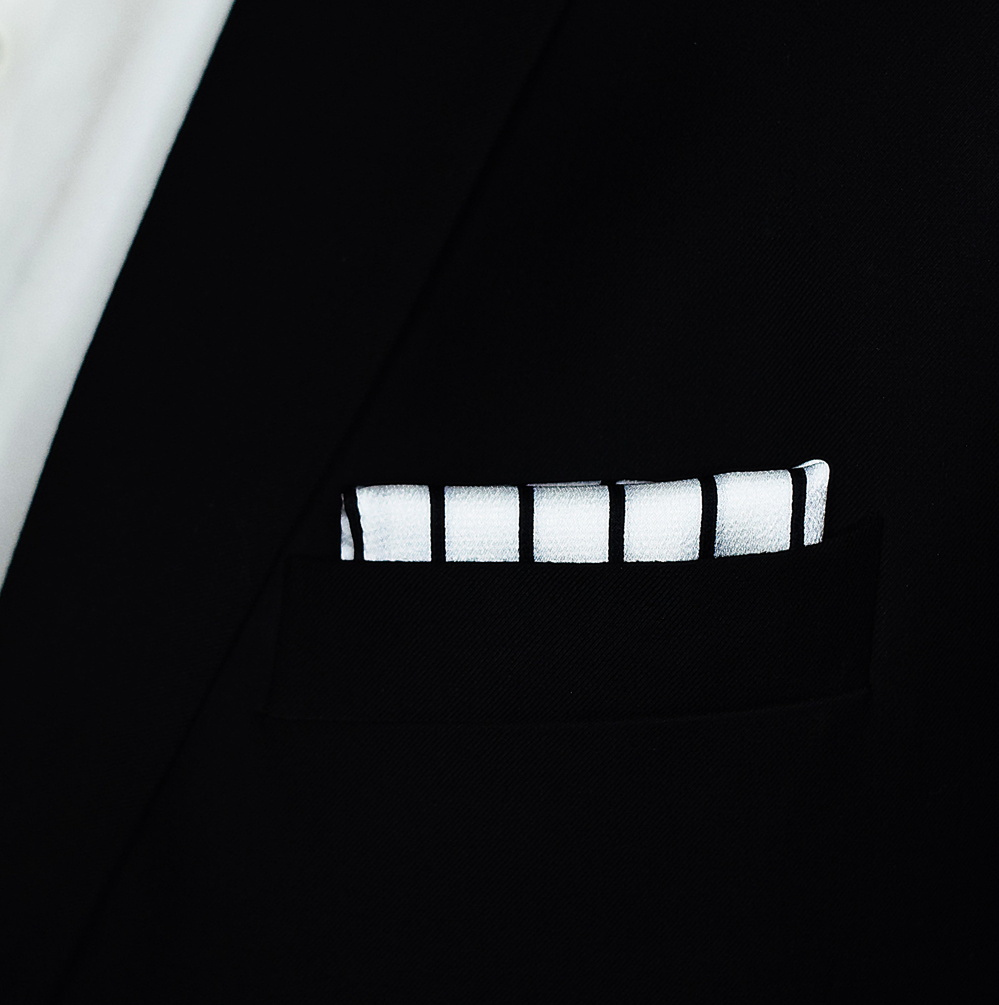 Sleek Black & White Stripes - Silk Pocket Square by Monzoro – view 4