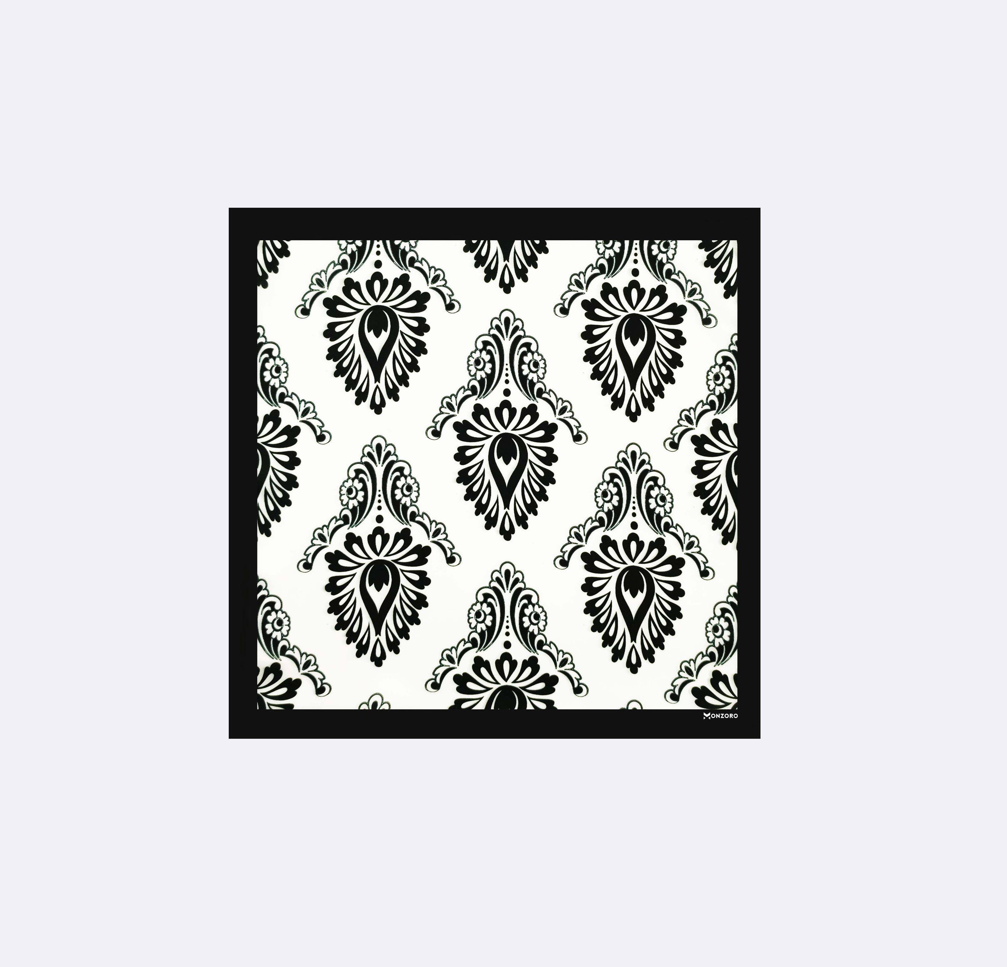 Black & White Turkish Floral - Silk Pocket Square by Monzoro