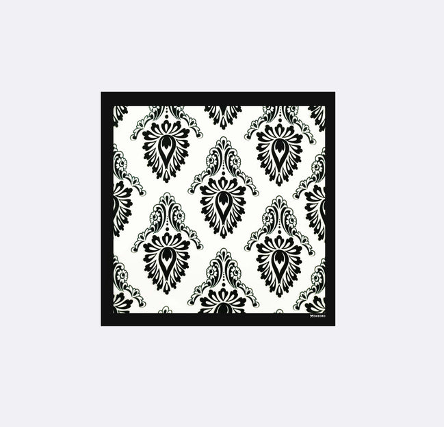 Black & White Turkish Floral - Silk Pocket Square by Monzoro