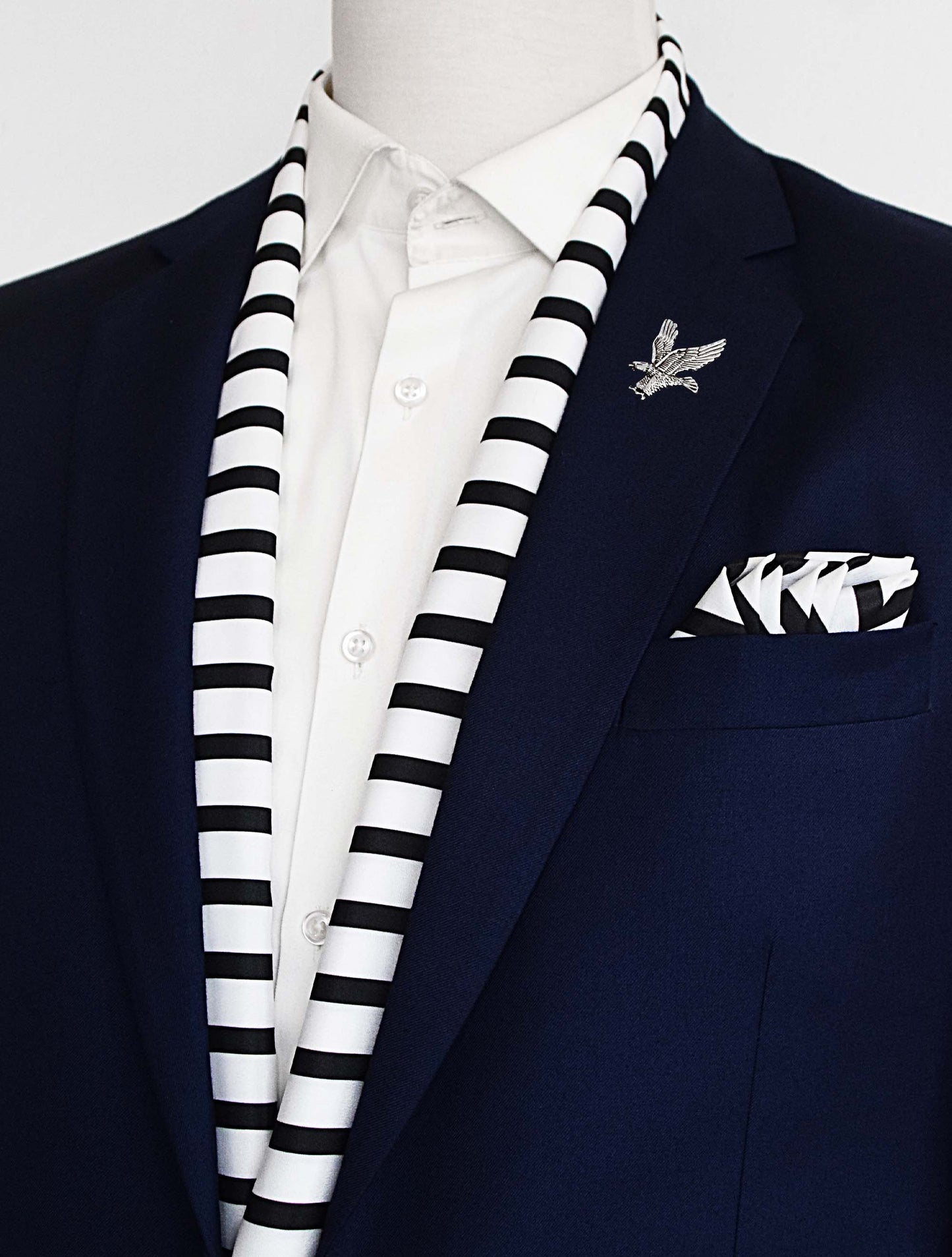 Black & White Stripes Silk Scarf and Pocket Square Set